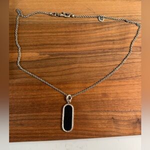 John Varvatos Sterling Silver Necklace with Textured Black Leather Pendant